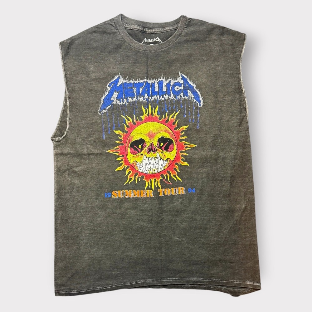 Metallica 1994 Summer Tour Sun Skull Graphic Sleeveless Muscle T-Shirt Grey MD